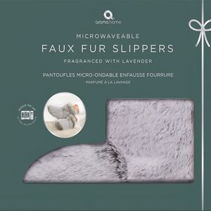 BNWT Aroma Home Lavender Faux Fur Microwaveable Slippers Sz US 6/9 Cozy Gift